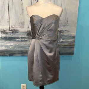 David’s Bridal Strapless Gray Pleated Dress, Sz 10